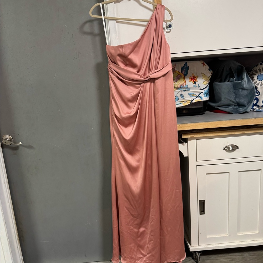 Dessy Collection Desert Rose Ruched Asymmetrical Gown
